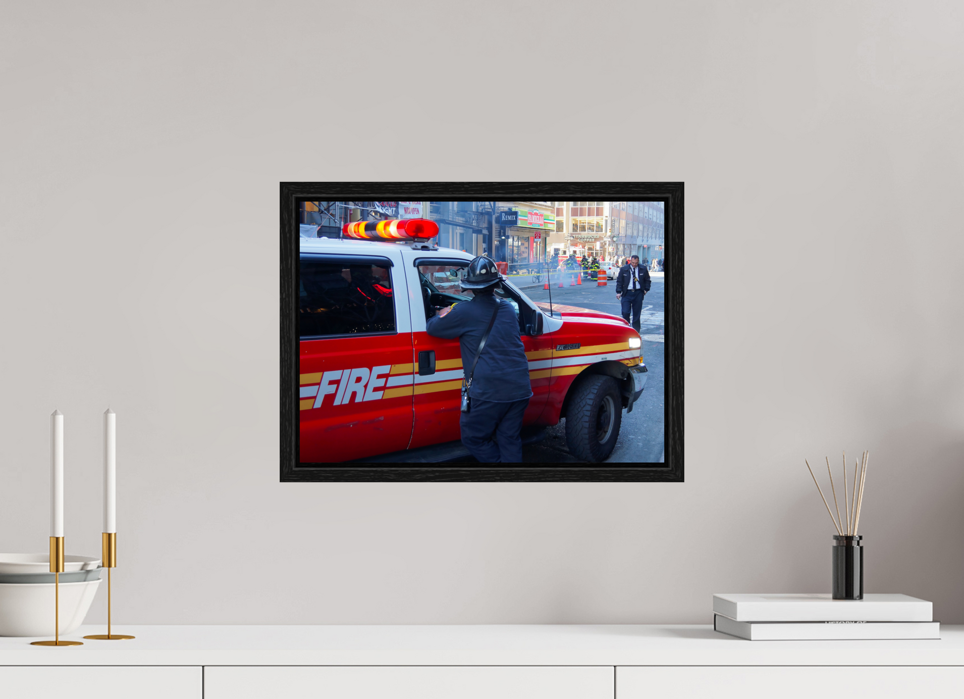 New York City Street Photography - Street scene with fire brigade in action