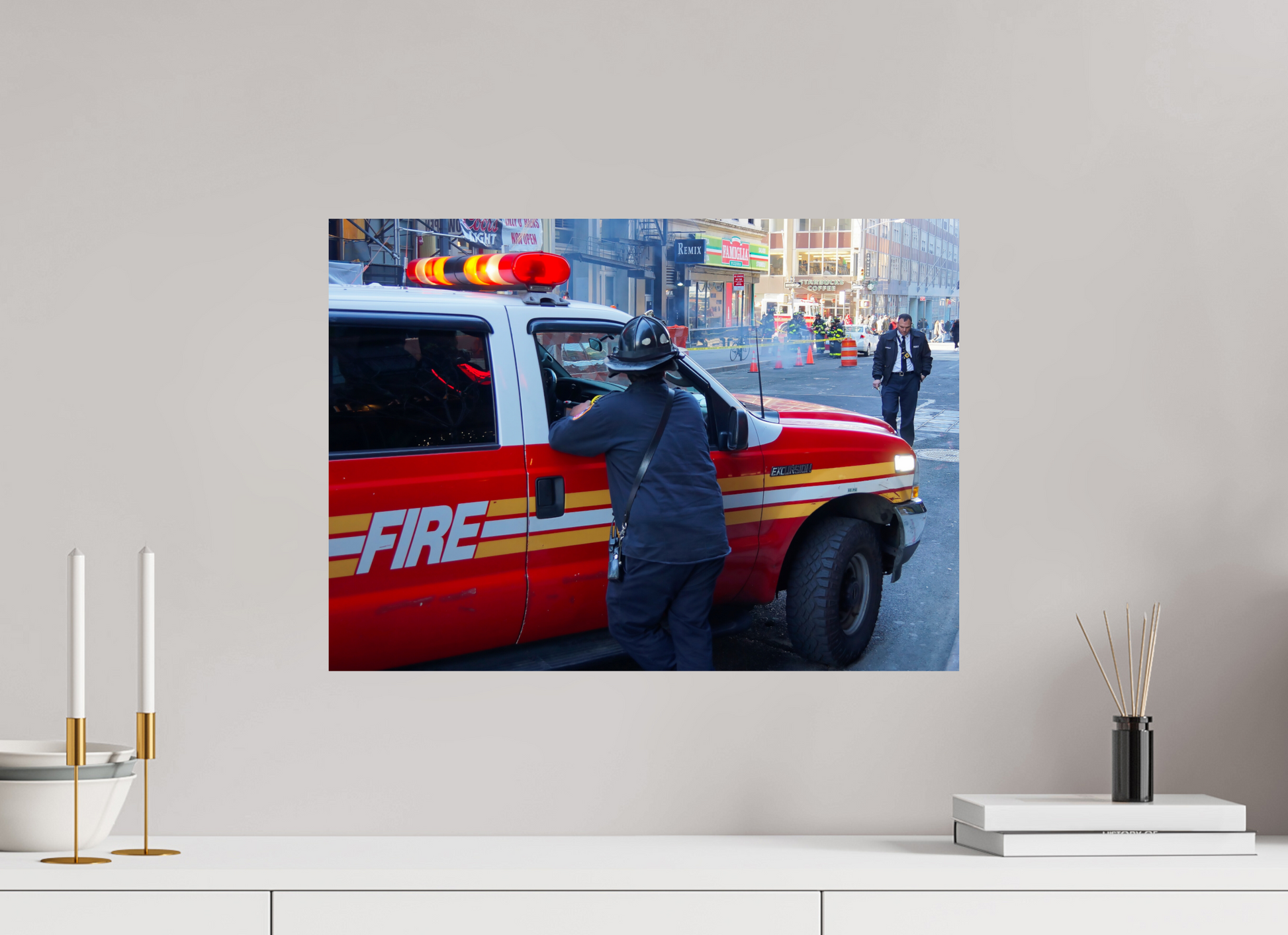 New York City Street Photography - Street scene with fire brigade in action