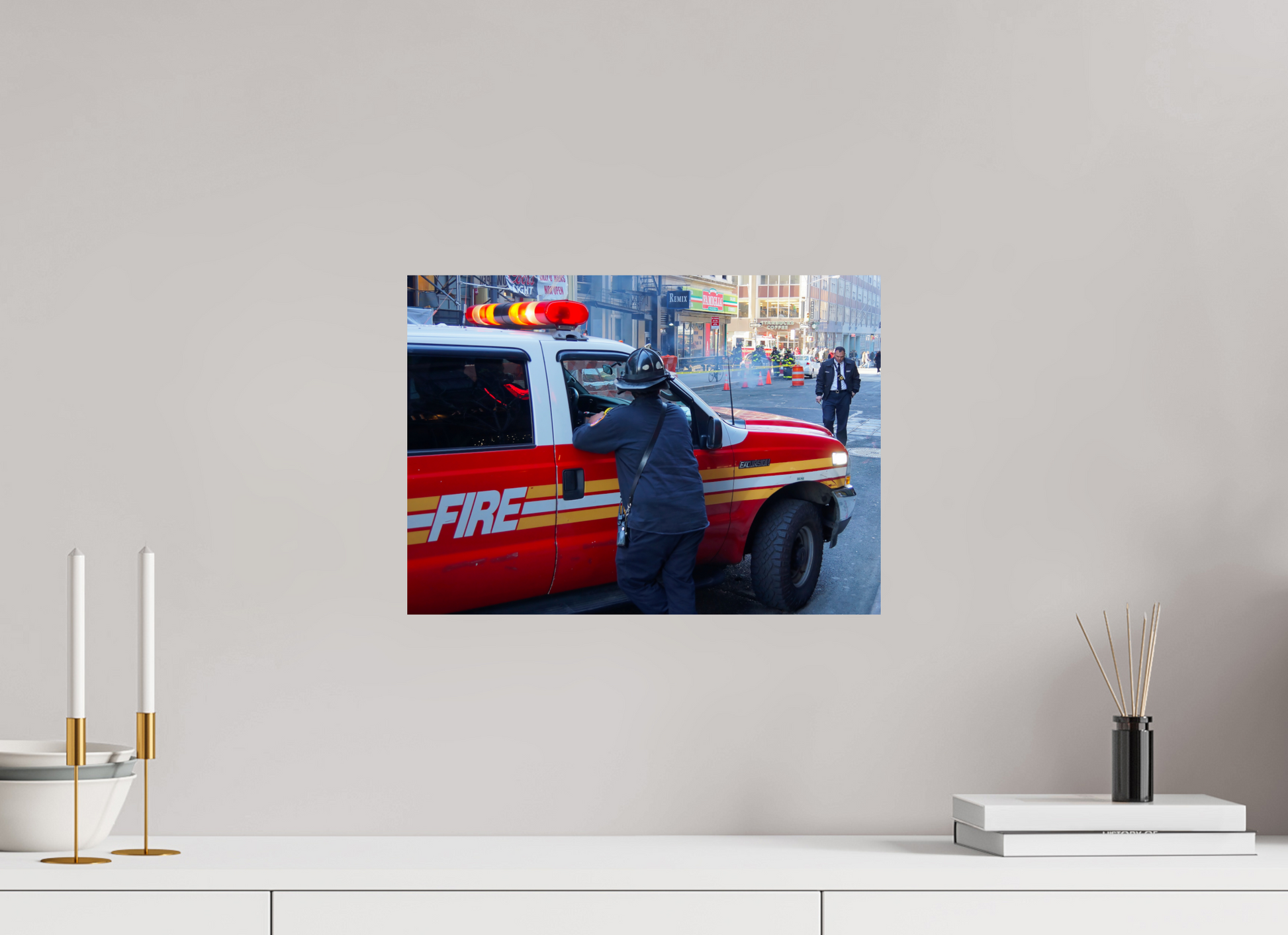 New York City Street Photography - Street scene with fire brigade in action