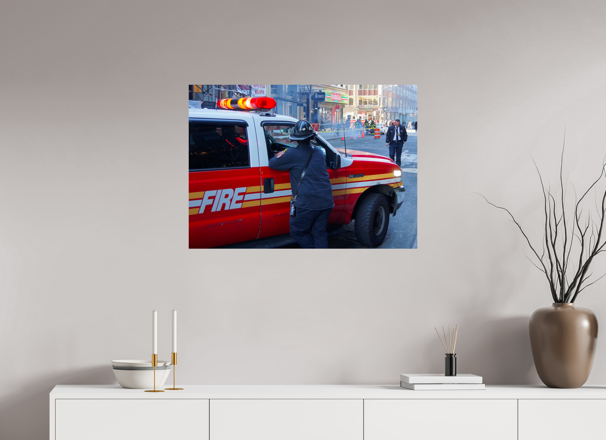 New York City Street Photography - Street scene with fire brigade in action