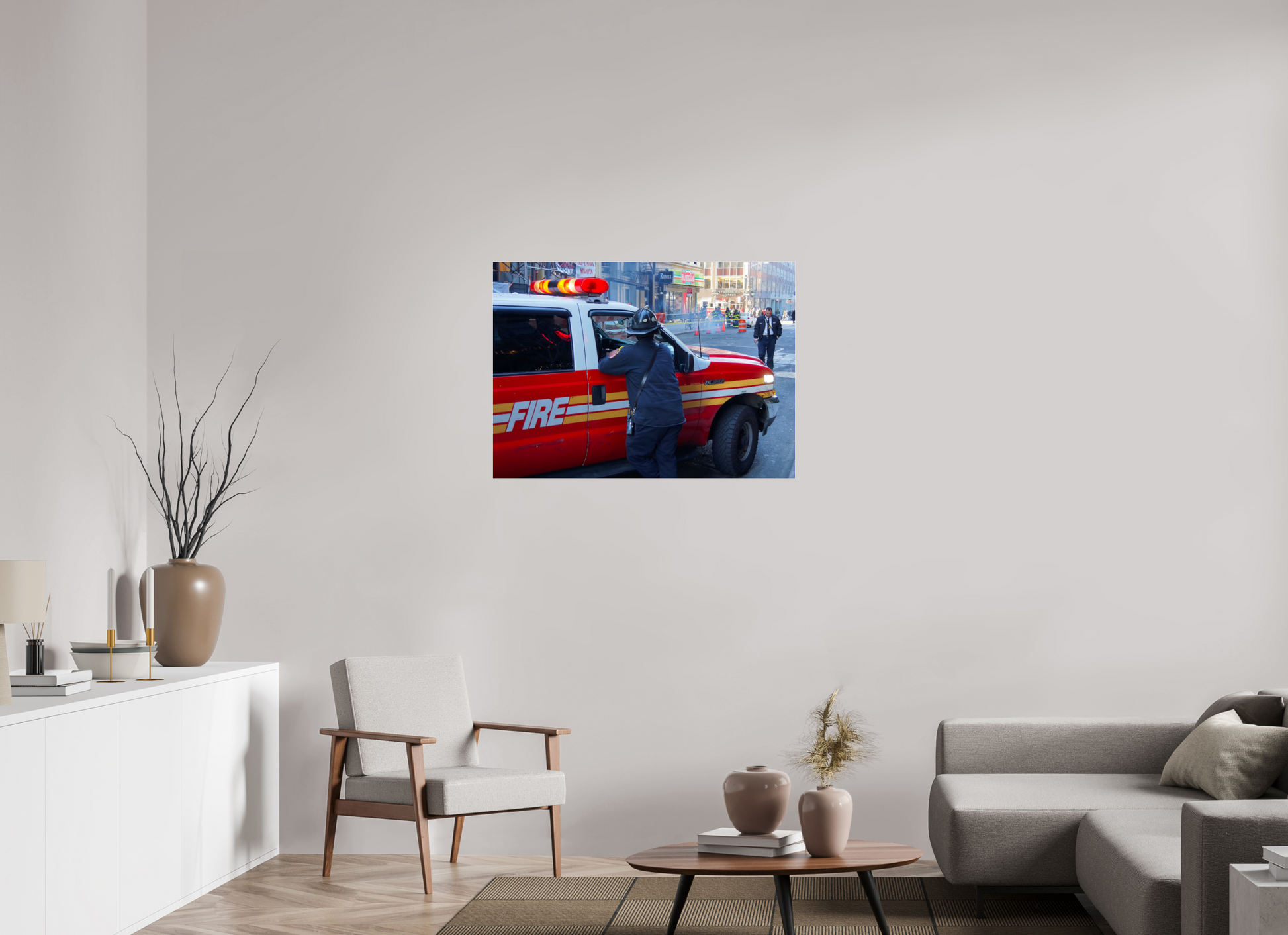 New York City Street Photography - Street scene with fire brigade in action