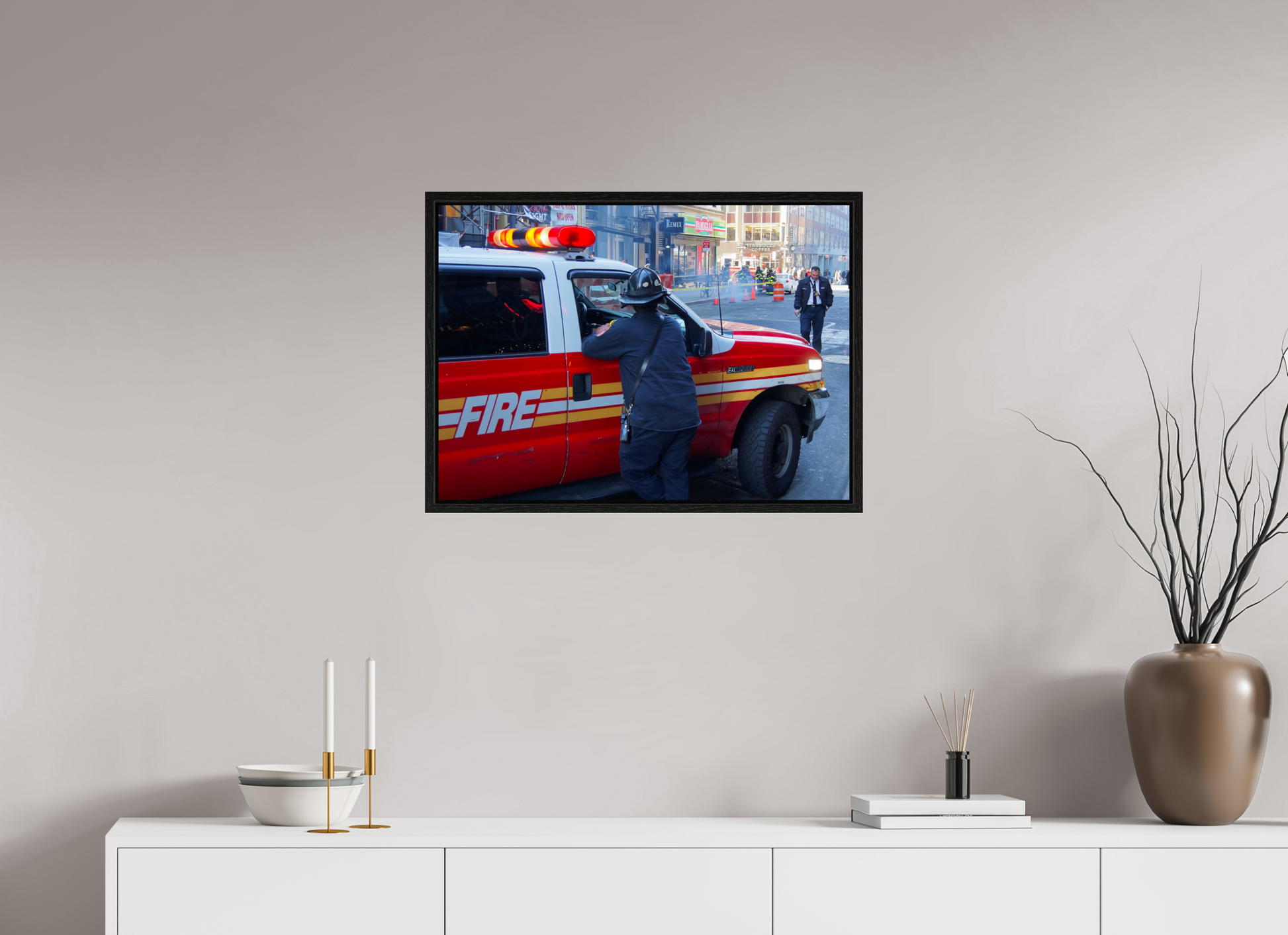 New York City Street Photography - Street scene with fire brigade in action