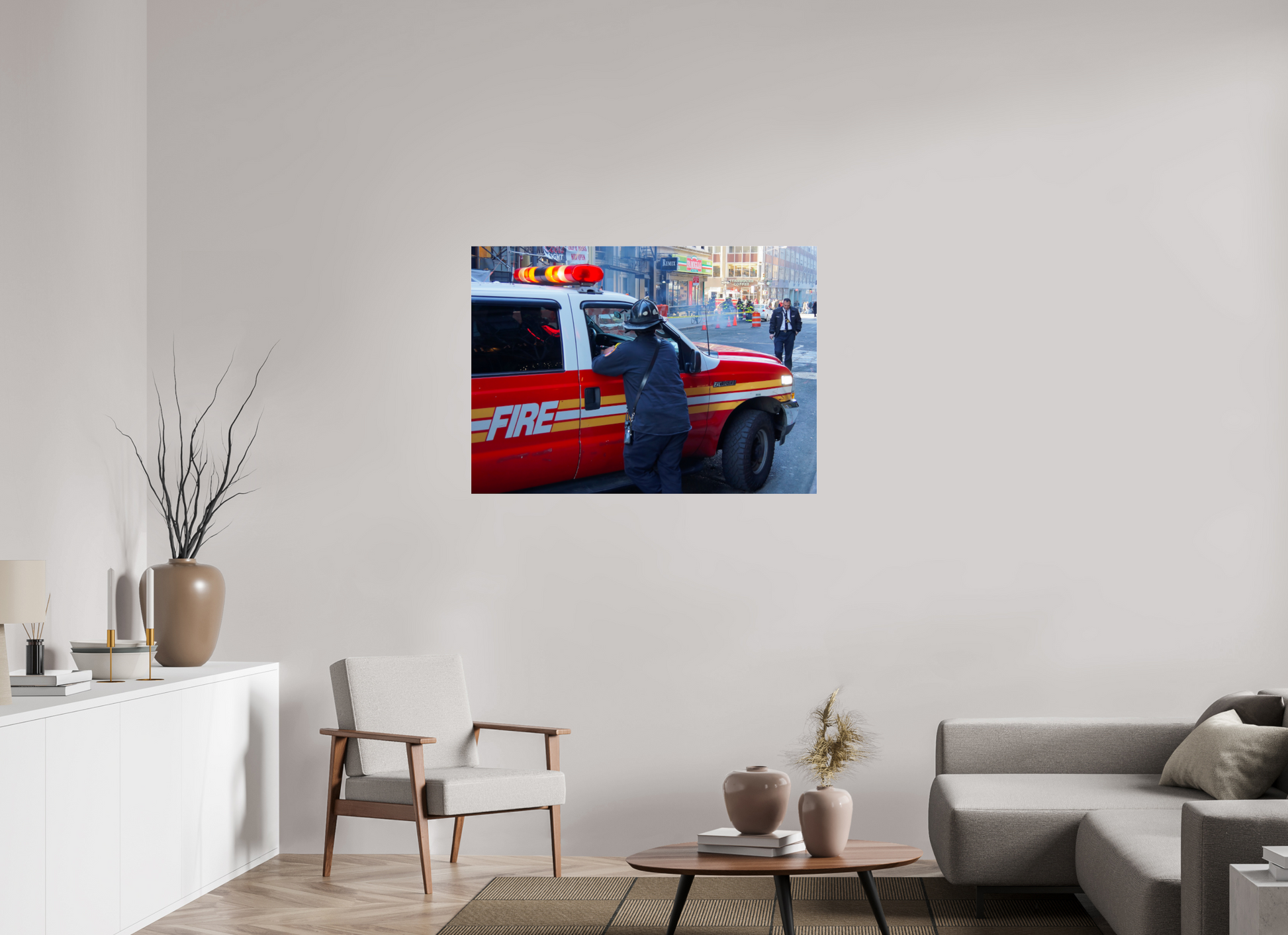 New York City Street Photography - Street scene with fire brigade in action