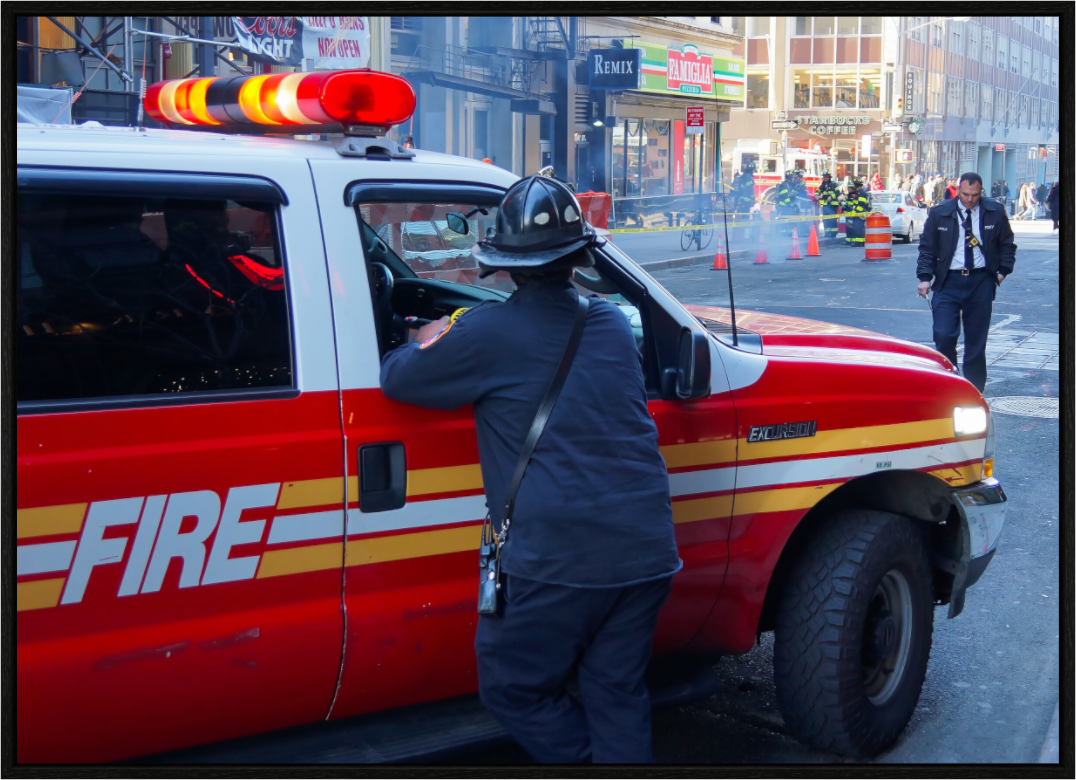 New York City Street Photography - Street scene with fire brigade in action
