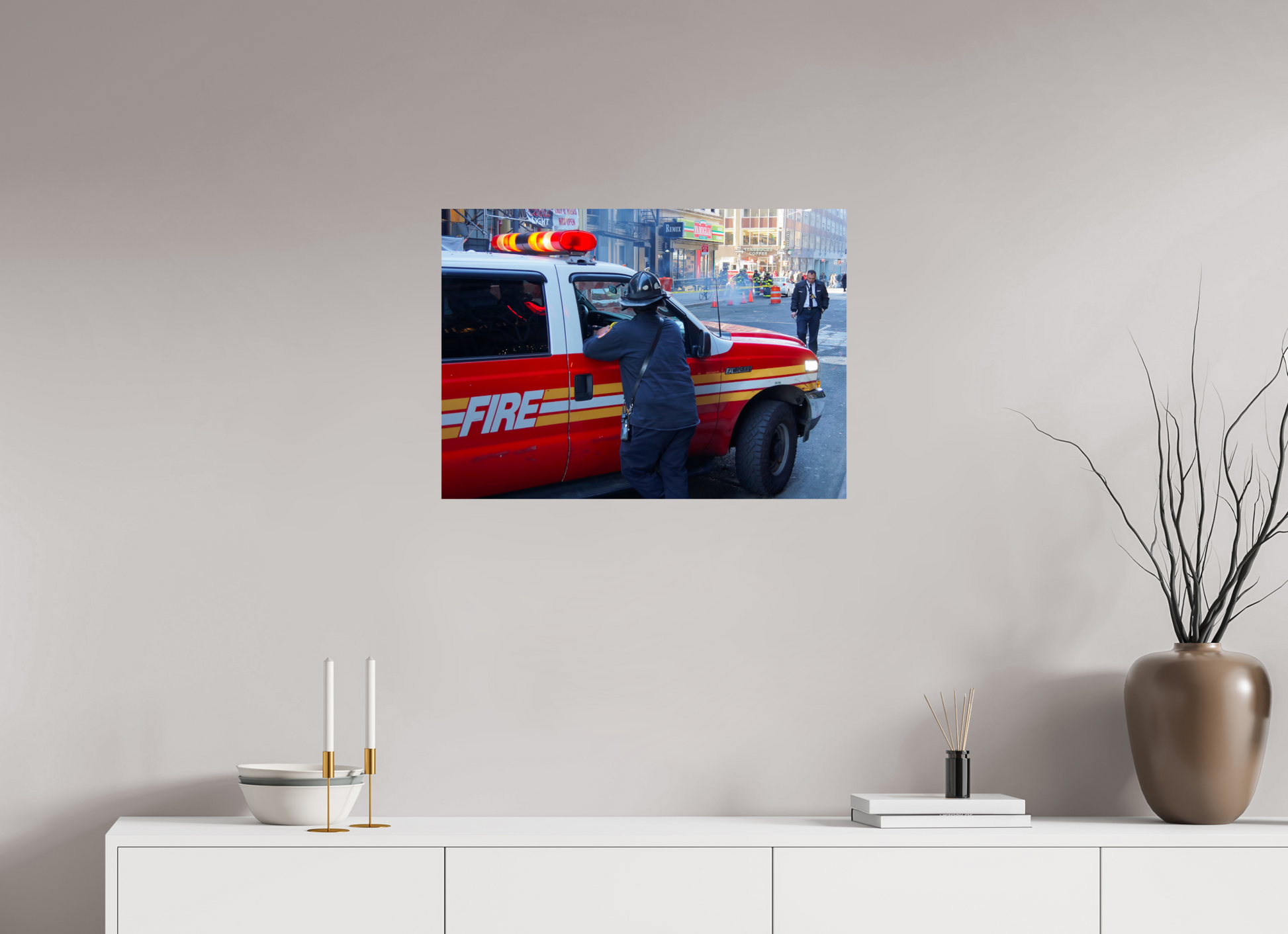 New York City Street Photography - Street scene with fire brigade in action