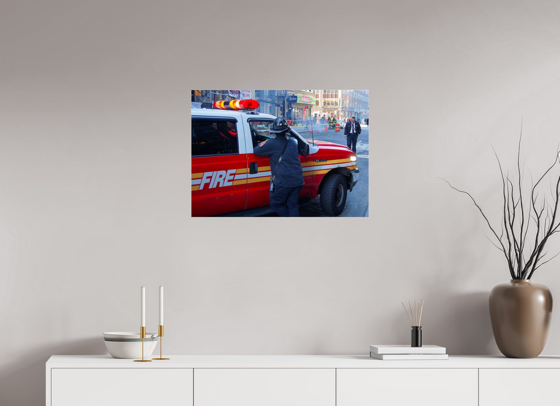 New York City Street Photography - Street scene with fire brigade in action